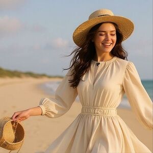 Chino smocked-waist midi dress